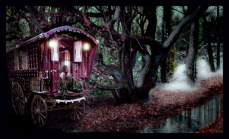 gypsy-caravan-forest-night